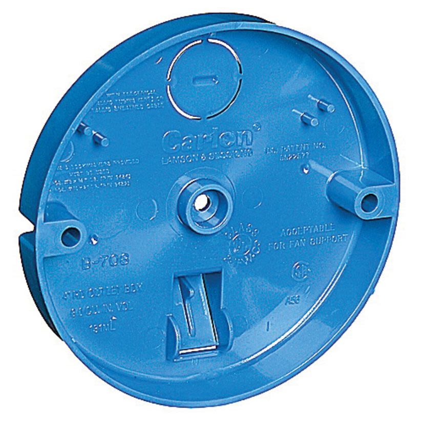 Carlon B708-SHK Non-Metallic Ceiling Pan Box, 8 cu-in Capacity, 1/2 in D